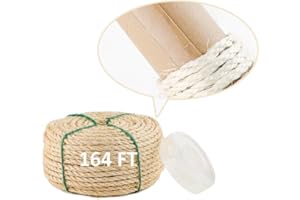 MEEXPAWS Natural Strong Sisal Rope Replacement for Cat Scratching Posts | Adhesive Tapes for Winding Easy & Tight | 1/4 “ Diameter | Brown | 164FT…