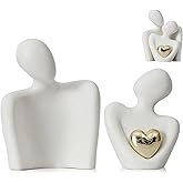 Kytree Ceramic Hugging Couple Figurines for Home Decor, 10" Modern Romantic Abstract Sculpture Hug Couple Statues for Living Room Office Bookshelf Bedroom Décor