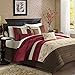 Madison Park Serene Duvet Cover King/Cal King Size - Red , Embroidered Duvet Cover Set – 6 Piece – Faux Silk Light Weight Bed Comforter Covers