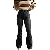 Willow Boutique High Waist Black Leather Pants Women | Womens Tall Bootcut Jeans | Flare Pants for Women | Outseam 44"