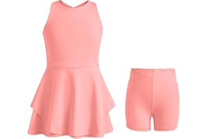 Handfrog Kids Girls Tennis Golf Dress Outfit Sleeveless Dress with Shorts Pockets 2 Piece Sport Athletic Sets