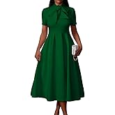 Memoriesea Women's Elegant Casual Short Sleeve Work Party A-Line Dress with Pockets