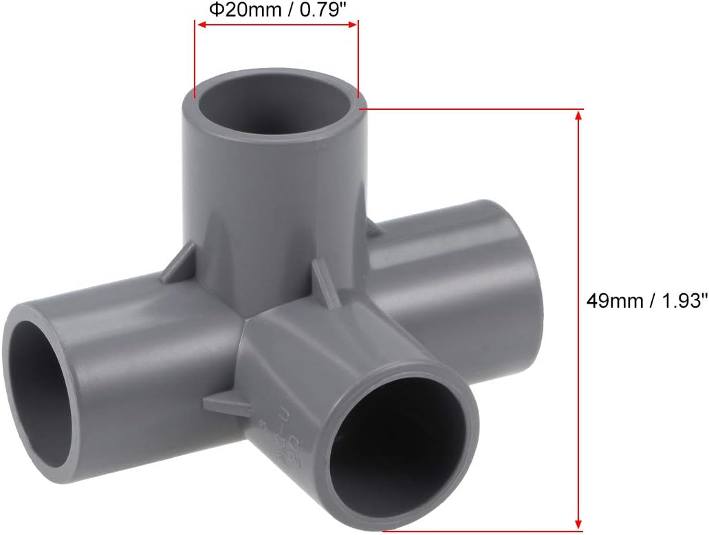 sourcing map 4-Way Elbow Metric PVC Pipe Fitting Furniture Grade 20mm Size Tee Corner Fittings Gray 10Pcs - Image 3