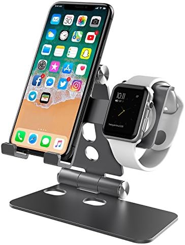 Foldable Cell Phone iPad Stand Holder, VELAGOL Desktop Charging Stand Cradle Dock Holder for Smartphone iPhone iPad iWatch Tablet - Dark Gray