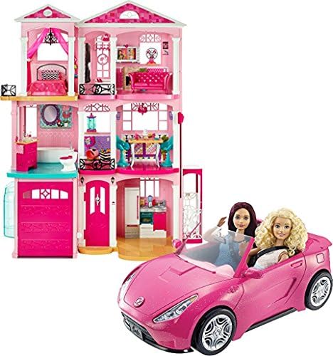 Bundle Includes 2 Items - Barbie Dreamhouse and Barbie Glam Convertible Doll Vehicle