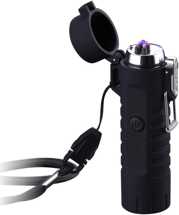 SANShine Dual Arc Lighter with Flashlight Double Arc Plasma USB Lighter Rechargeable Flameless Waterproof Stormproof Windproof Mini Electric Lighter for Cigar Candle Cigarette Pipe Sport Outdoor