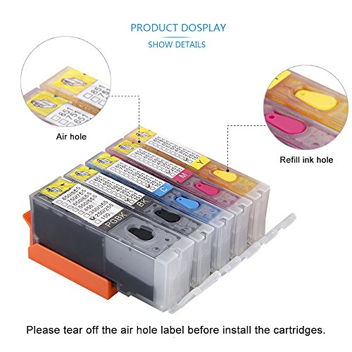 Aomya 5 Pack PGI-250 CLI-251 Refillable Ink Cartridge Full Ink with Auto Reset Chip Replacement for Canon Pixma IP8720 iX6820 MG7520 MG5500 MX922 MX920(1 PGBK, 1 Black, 1 Cyan, 1 Magenta, 1 Yellow) - Thumbnail 4