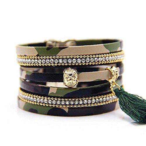 Camouflage multi-layer pu leather tassel bracelet