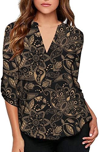 Grace Elbe Women's Casual Paisley Print Roll Tab Long Sleeve Shirts