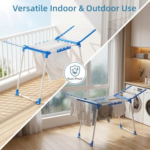 REOCLE Foldable Clothes Drying Rack with Adjustable Wings | Indoor & Outdoor Use, For Towels & Bedding, Laundry Stand, Portable Design