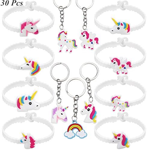 Unicorn Birthday Party Favors Supplies for Kids Girls, Rainbow Unicorn Bracelets Wristband for Birthday Party Bag Fillers, Pinata, Carnival Prizes or School Classroom Rewards Box 30Pcs