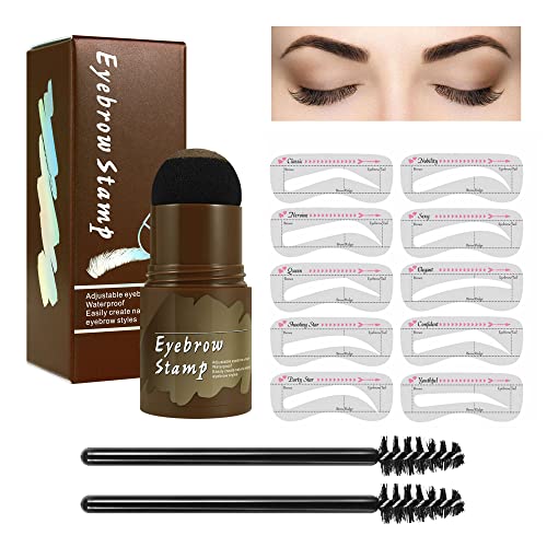 Eyebrow Stamp Kit Waterproof with 10 Reusable Eyebrow Stencil, Lasting, Dark Brown