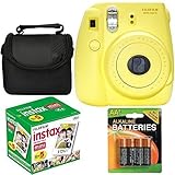 Fujifilm Instax Mini 8 Instant Film Camera (Yellow) With Fujifilm Instax Mini 5 Pack Instant Film (50 Shots) + Compact Bag Case + Batteries Top Kit - International Version (No Warranty)