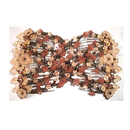 Lovef Petunia Multifunction Ez Magic Comb Stretchy Beaded Hair Comb in Small Beads Hairpin Plate Hair (Coffee)