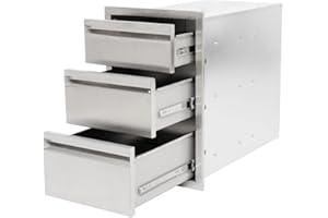 biosp 3-Tier Flush Mount Triple Access Storage Drawer with Handle, Stainless Steel Fully Enclosed Outdoor Kitchen Drawers for BBQ Island Patio Grill Station, 14''W x 21''H x 23''D (35.5*53.34*58.4 CM)