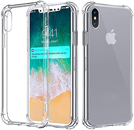 Iphone X Shockproof Transparent Case Clear Back Silicone Cover with 1 Bonus Tempered Glass Screen Protector