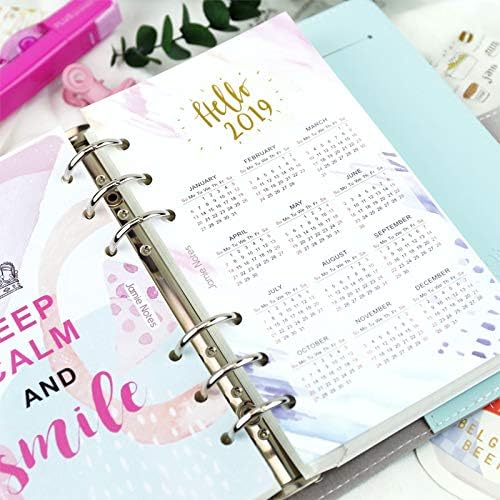Dunnomart 2019 Colorful Cute Paper Calendar Divider for 6 Holes Diary Binder Weekly Planner Binder Notebooks A5 A6