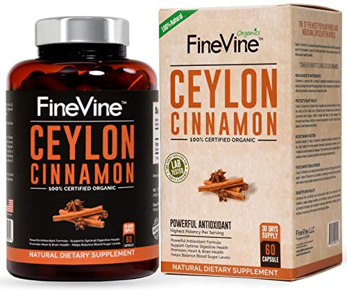 Organic Ceylon Cinnamon Capsules - for Joint Support, Blood Sugar Support, Improves Cardiovascular & Digestive Systems. Best Anti-Inflammatory & Antioxidant Natural Supplement, 60 caps.