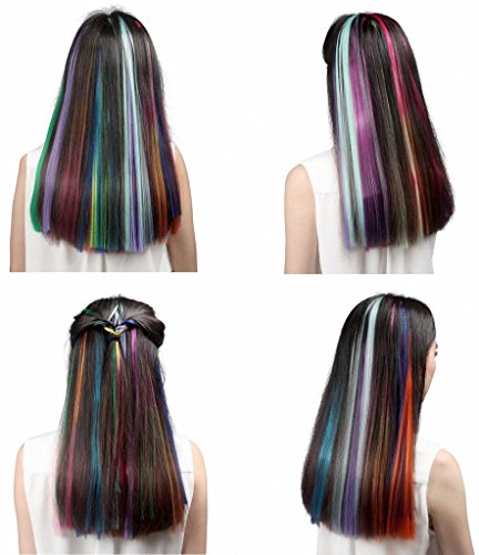 Feshfen 10 Pcs Blue Hair Extensions Straight Coloured Hair