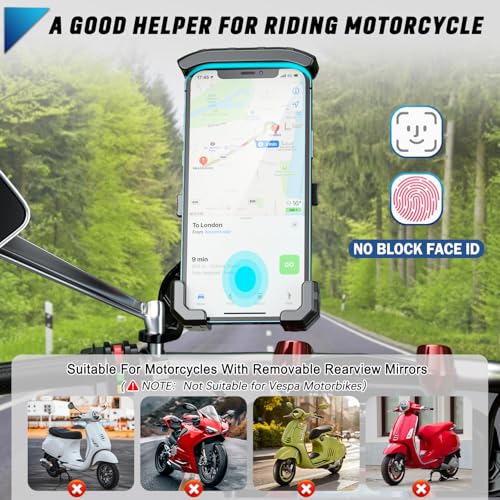 WACCET Mobile Phone Holder 360° Rotation Motorcycle Phone Holder Durable Anti Vibration Mobile Phone Holder Scooter Rearview Mobile Phone Holder for Mobile 4-7 Inch (Black)