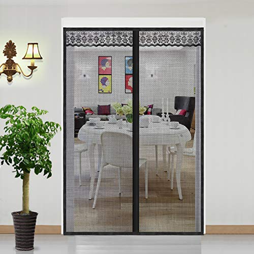 Joypea Magnetic Screen Door with Durable Fiberglass Double Door Screen Mesh Curtain and Full Frame Hook Loop Fits Door Size up to 72"x80"