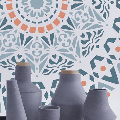 Stencil Wall Roseton 001. Approximate size: Exterior of Stencil: 30 x 30 cm (11,8 x 11,8 inch) Measurement of Design: 28 x 28 cm (11 x 11 inch)