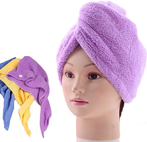 3Pack Dry Hair Towels,YUNGUI Fast Drying Absorbent Microfiber Hair Turban Wrap Quick Magic Dryer Shower Hat with Buttons for Bath Spa