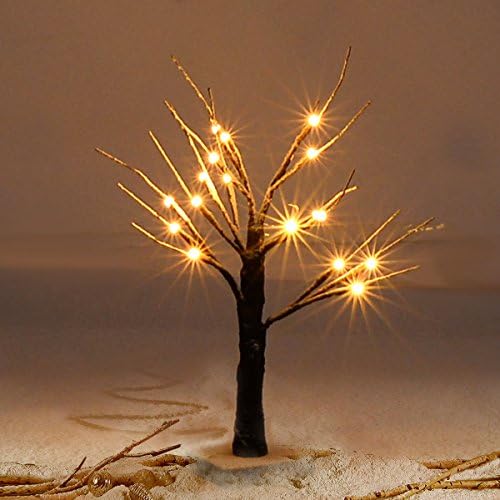 Amaethon 2FT 24 LED Tree Birch Led White Light Christmas Warm Xmas Twig Silver Snow Party Festival Branches Decor Decorative Lights Lamp Home 1