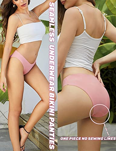 Caterlove Women's Seamless Underwear No Show Stretch Bikini Panties Silky Invisible Hipster 6 Pack