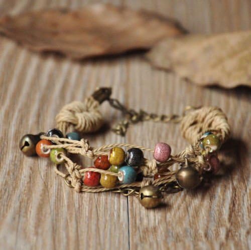 Deluxegoods Fashion Ethnic handmade ceramic beads ceramic bracelet braided rope bracelet AC multicolor
