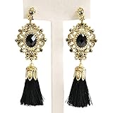 Gold Tassel Bohemian Vintage Dangle Drop Big Statement Earrings for Women, Black