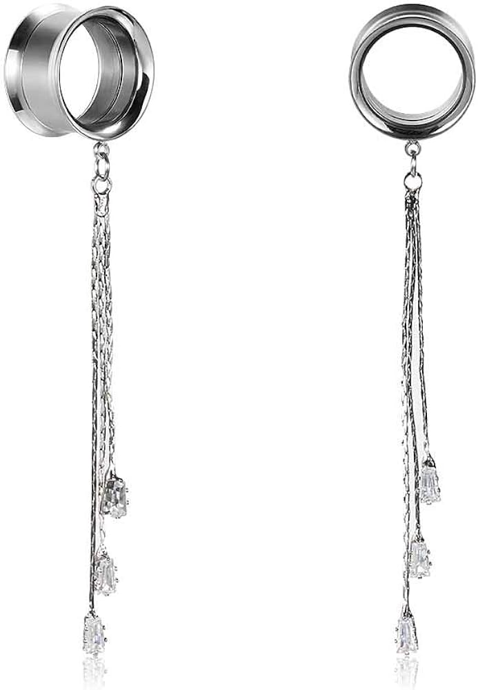 COOEAR Fashion Gauges for Ears Double Flared Tunnels Dangle Chain Expander Stretchers Earrings 6mm to 25mm