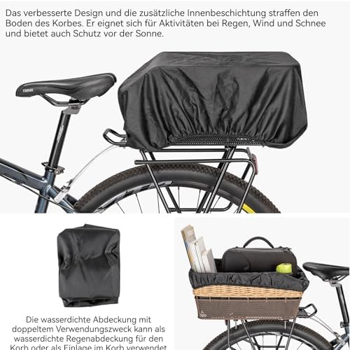 Cesta trasera grande para bicicleta, 25 L, con capacidad de carga de hasta 20 kg, base de metal, cesta para mochila escolar, resistente a la intemperie, no se oxida, bicicleta eléctrica en