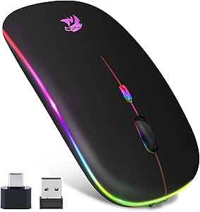 Led Wireless Mouse,Bluetooth 5.1 Mouse 2.4G Wireless,Rechargeable Portable Mobile Cordless Mouse with USB Receiver, Less Noise Rechargeable USB C Mouse Wireless for Laptop iPad Mac Book Tablet(Black)