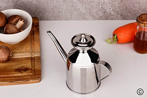Stainless Steel Olive Oil Can Dispenser Pot Drizzler Canister Deluxe Silver Color 0.5 Quart (500 ml) Kitchen Tools Food Jar Cruets Utensil Storage - Thumbnail 6