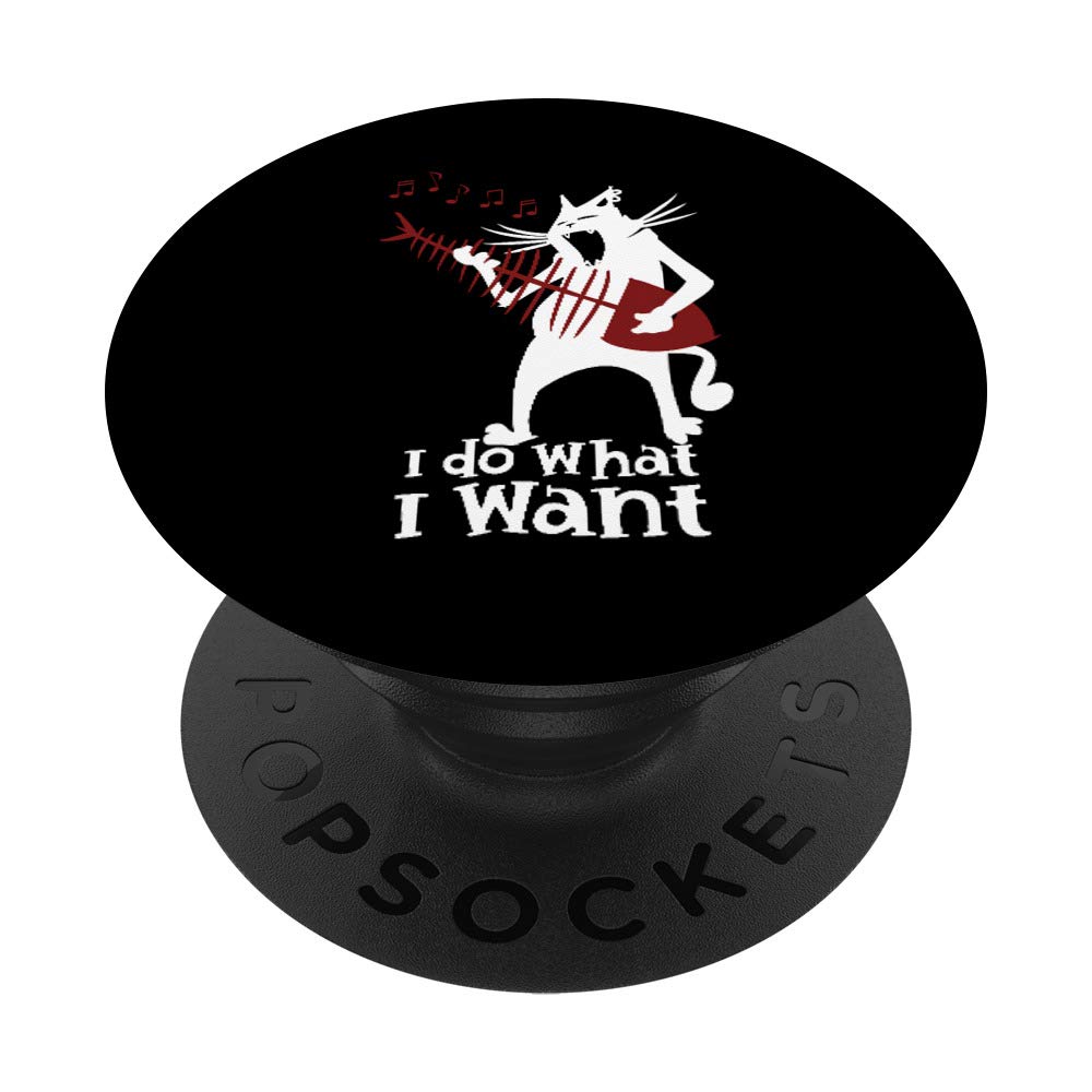 I Do What I Want Rock and Roll Cat Playing Fish Guitar PopSockets Swappable PopGrip