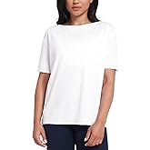 HeyNuts Women's Pima Cotton Short Sleeve Workou Shirt Boat Neck Loose Fit T-Shirts Athletic Tops Casual Shirts