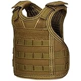 UNISTRENGH Mini Tactical Premium Beer Military Vest Bottle Beer Vest Molle with Adjustable Straps Cooler Beverage Holder for 12oz or 16oz Cans and Bottles, Coyote Brown