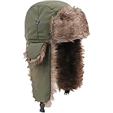 Winter Trapper Hats Unisex Faux Fur Hunting Hat Cold Weather Ski Cap Warm Windproof Trooper Hats with Ear Flaps Green