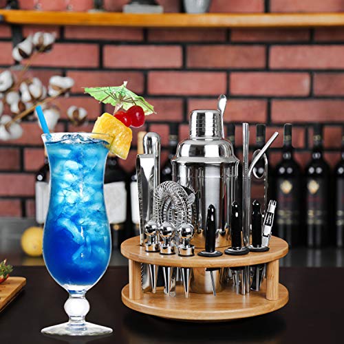 X-cosrack Bar-Set, Edelstahl, mit drehbarem Bambus-Ständer, perfektes Barkeeper-Set und Cocktail-Shaker-Set für ein… – Bild 3
