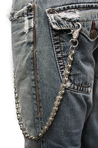 TFJ Men Wallet Chain Biker Long Fashion Jeans Keychain Bike Motorcycle Links Silver