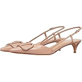 PERLSAC Women's Kitten Slingback Heels Pointed Toe Low Heel Pumps Nude Size 8