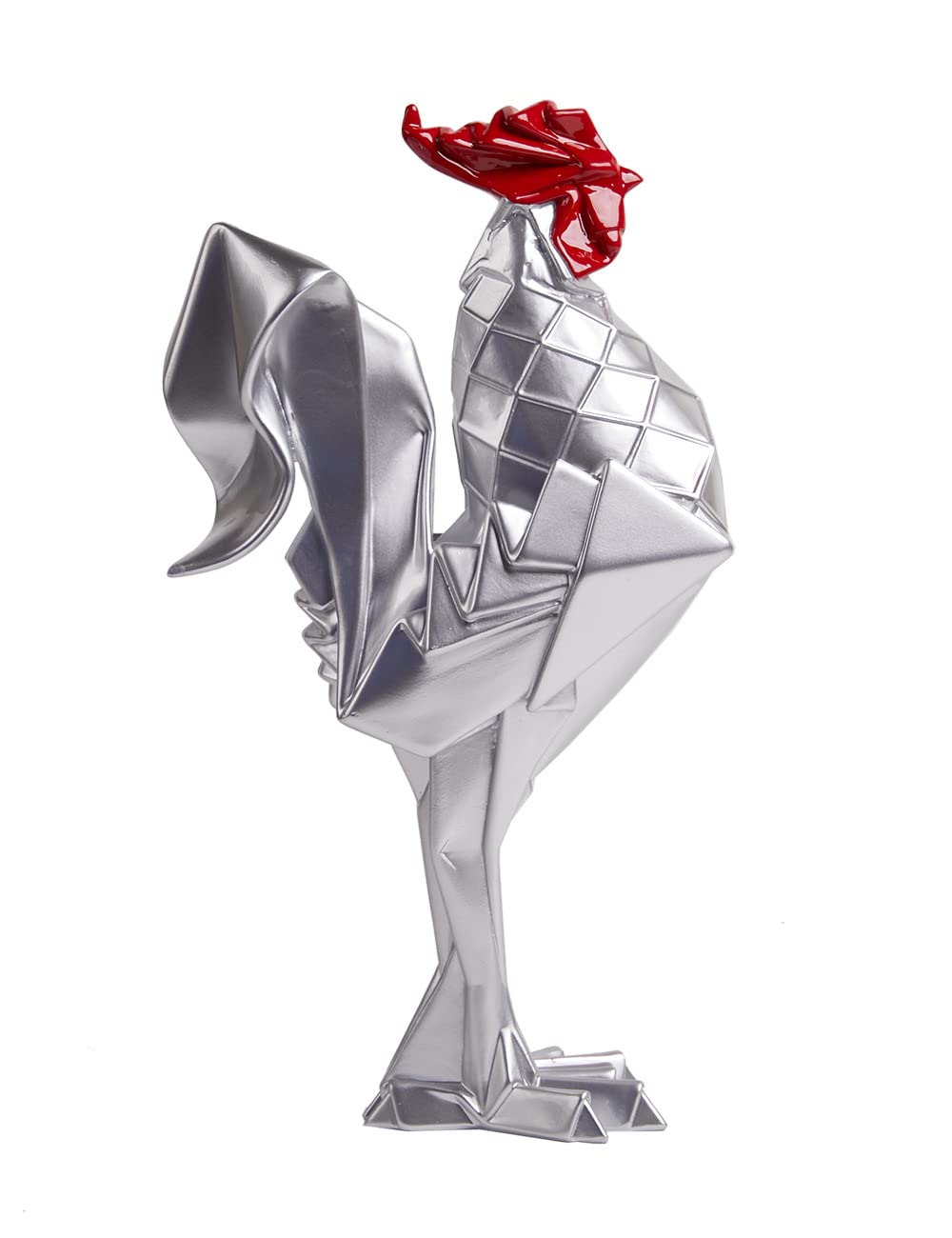 NENBOLEC Rooster Decor Figurine Modern Sculpture Chicken Statue Animal Gifts Bookshelf Arts for Living Dining Room Resin Ornament Silver 31cm