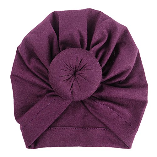 ISHOWDEAL 5PCS Baby Hat with Bow Baby Caps Cotton Hat Turban Headband for Newborn Toddler and Children Suitable for Baby 12-24 months,Black,purple,navy Blue,gray,dark Green, 7.7x0.79 in