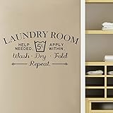 Wall Decal Decor Laundry Room Wall Decal - Wash Dry Fold Wall Stickers Laundry Room Decor Laundry Room Sign Vinyl Decal Sticker(Black, 11
