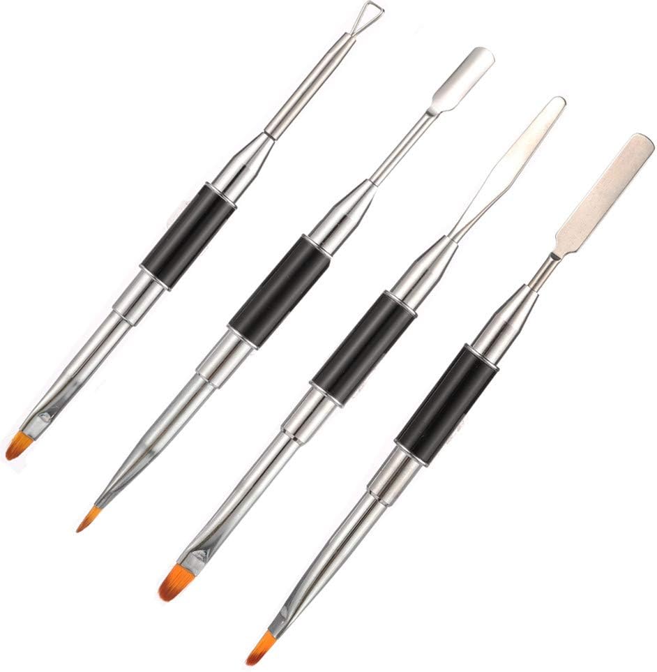 Yorgewd 4 PCS Polygel Brush Picker Dual-Ended Nail Tool Acrylic UV Gel Dual-Ended Heavy Duty Nail polish Brush for Acrylic UV Gel Nail Extension Tools