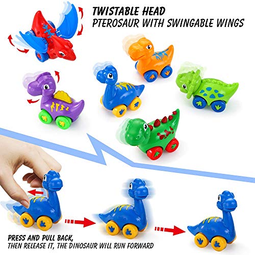 LUKAT Baby Dinosaur Toys for 1-2-3 Year Old Toddlers Pull Back Dino Car Toys for Boys and Girls Infants Mini Animal Toys for Kids ( 6-Pack )