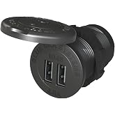 Blue Sea Systems Fast Charge Dual USB Charger and 12V Socket Panel | Dual USB charging plus 12V socket; integrated panel; marine electrical accessory power