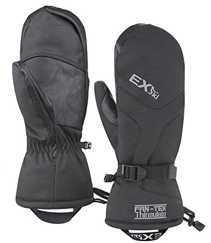 EXski Ski Mittens for Men, Waterproof Warm 3M Thinsulate Winter Snowboard Mitts with Wrist Leashes
