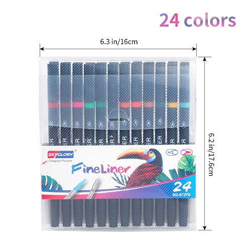 Dual Markers Brush Pen, Brush Tips & Colored Fine Point Pen Set for Lettering Writing Coloring Drawing,Planner Art Supplier, Journal Planner Pens, 24 Pcs Colors